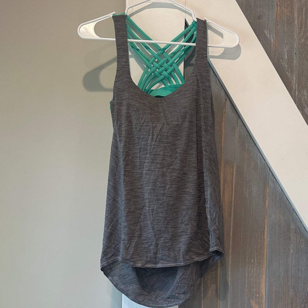 Gray Tank Top with Green Strappy Back